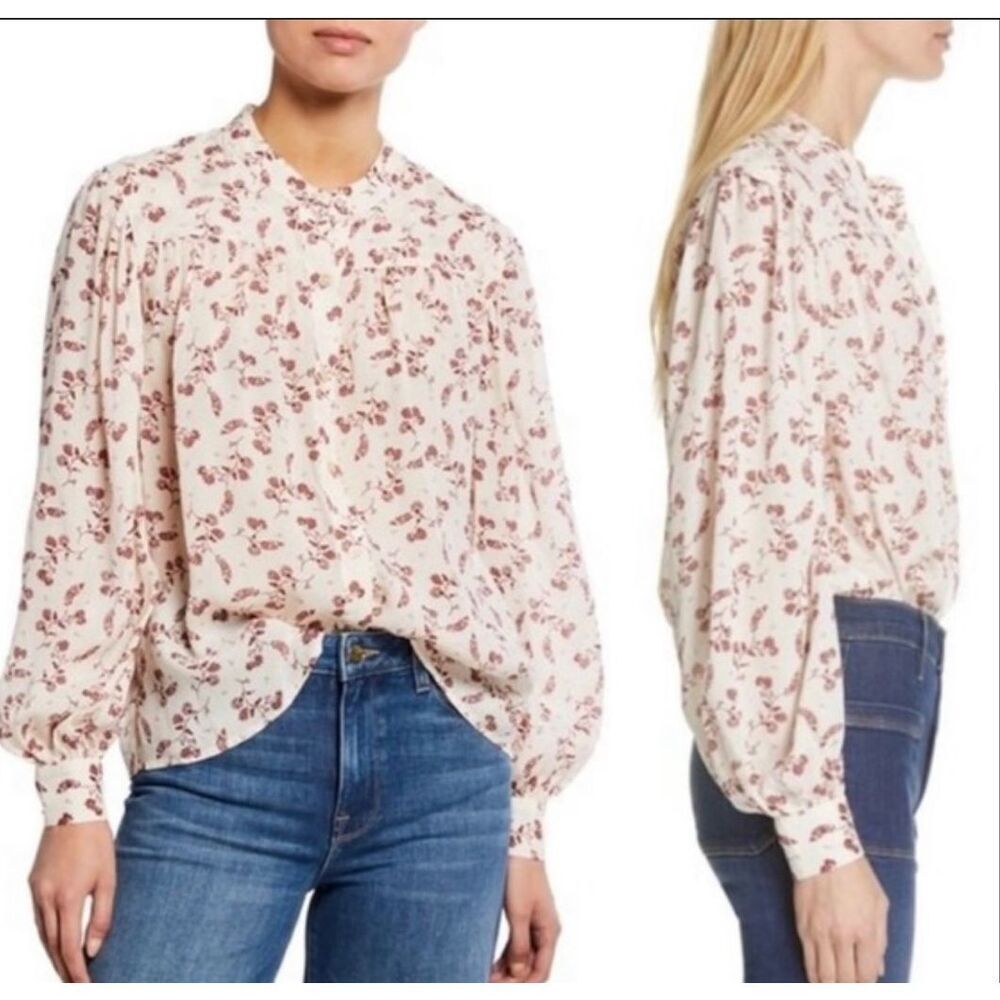 Frame Denim 100% silk floral blouson blouse size small